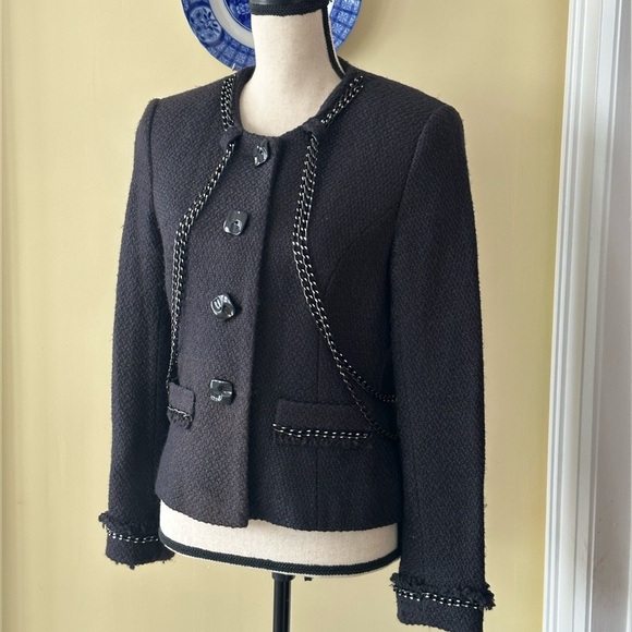 Insight New York | Black Wool Blend Lady Jacket with Chain Detail - Picture 1 of 8